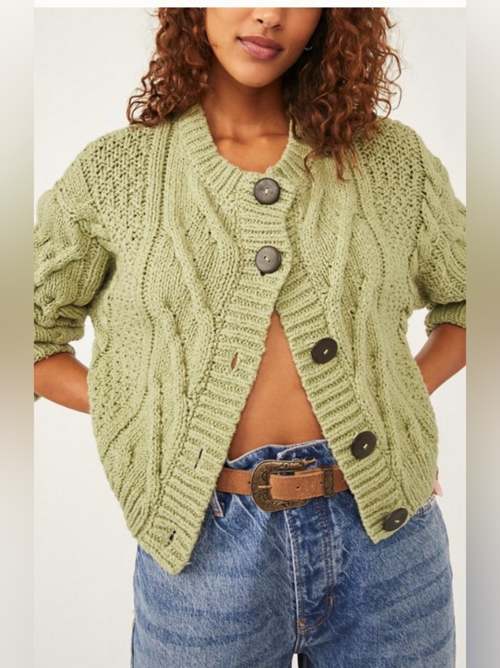 FREE PEOPLE Bonfire Cardigan in Emerald Moth